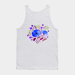 Watercolor poppies bouquet - electric blue and purple Tank Top